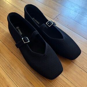 NWOT Vivaia Black Mary Jane Margot Square Toe Ballet Flats 10 41.5 Wide